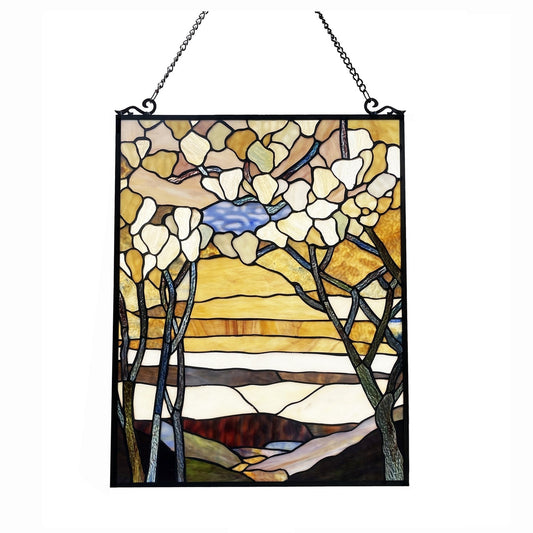 25" x 19" Autumn Landscape Stained Glass Window Panel