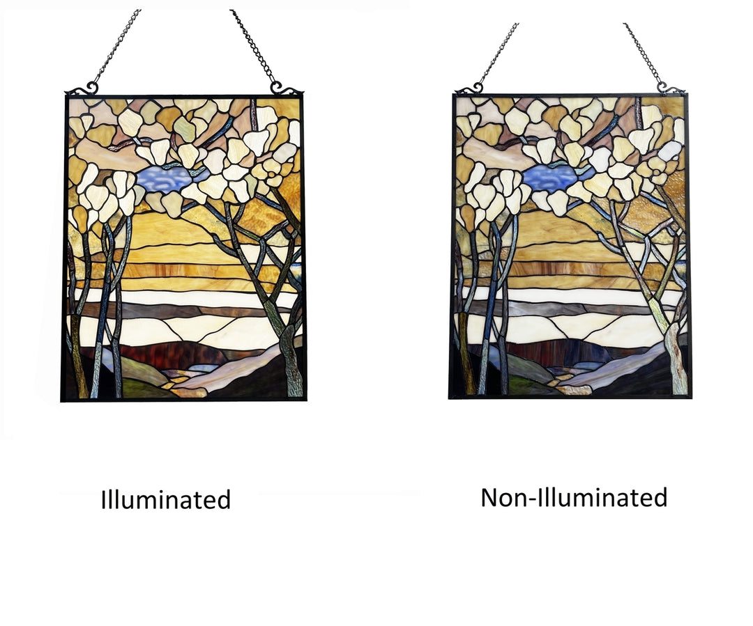 25" x 19" Autumn Landscape Stained Glass Window Panel