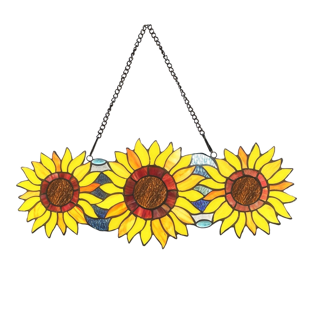 9" x 22" Sunflower Stained Glass Window Panel