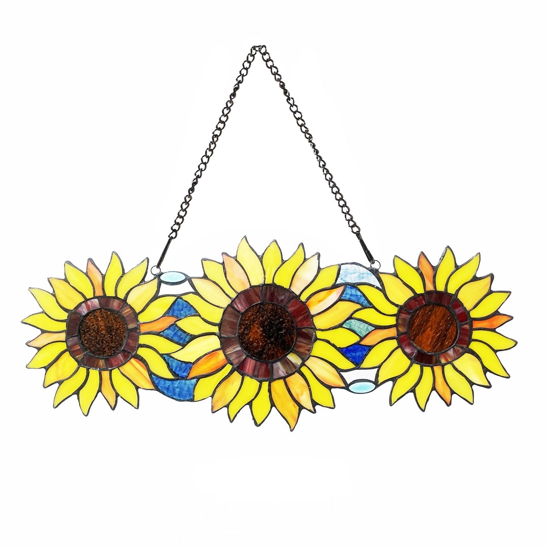 9" x 22" Sunflower Stained Glass Window Panel