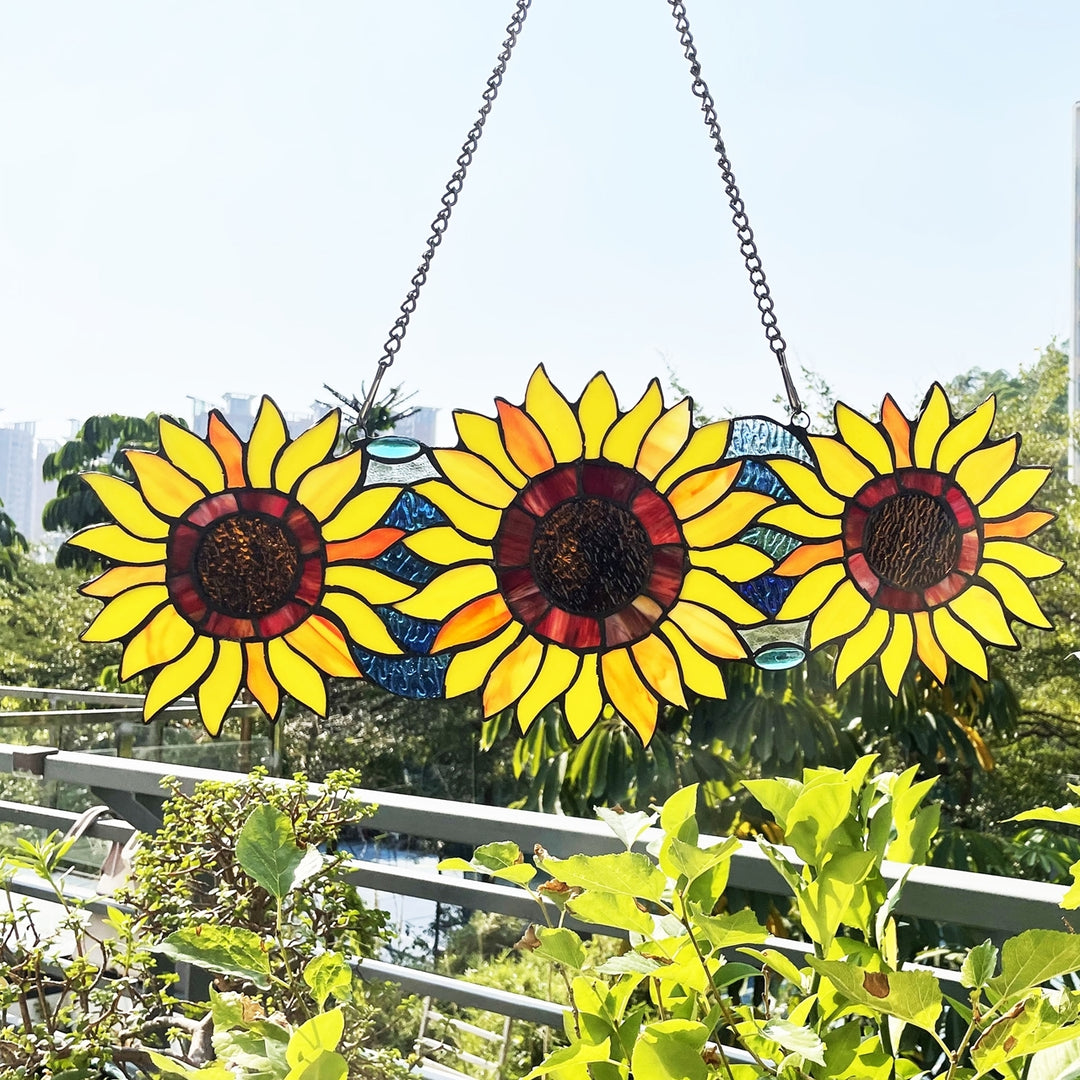 9" x 22" Sunflower Stained Glass Window Panel