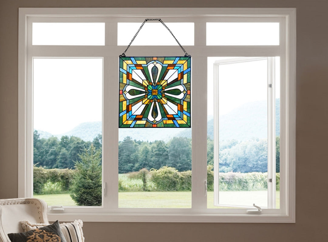 20" x 20" Mission-Style Stained Glass Window Panel