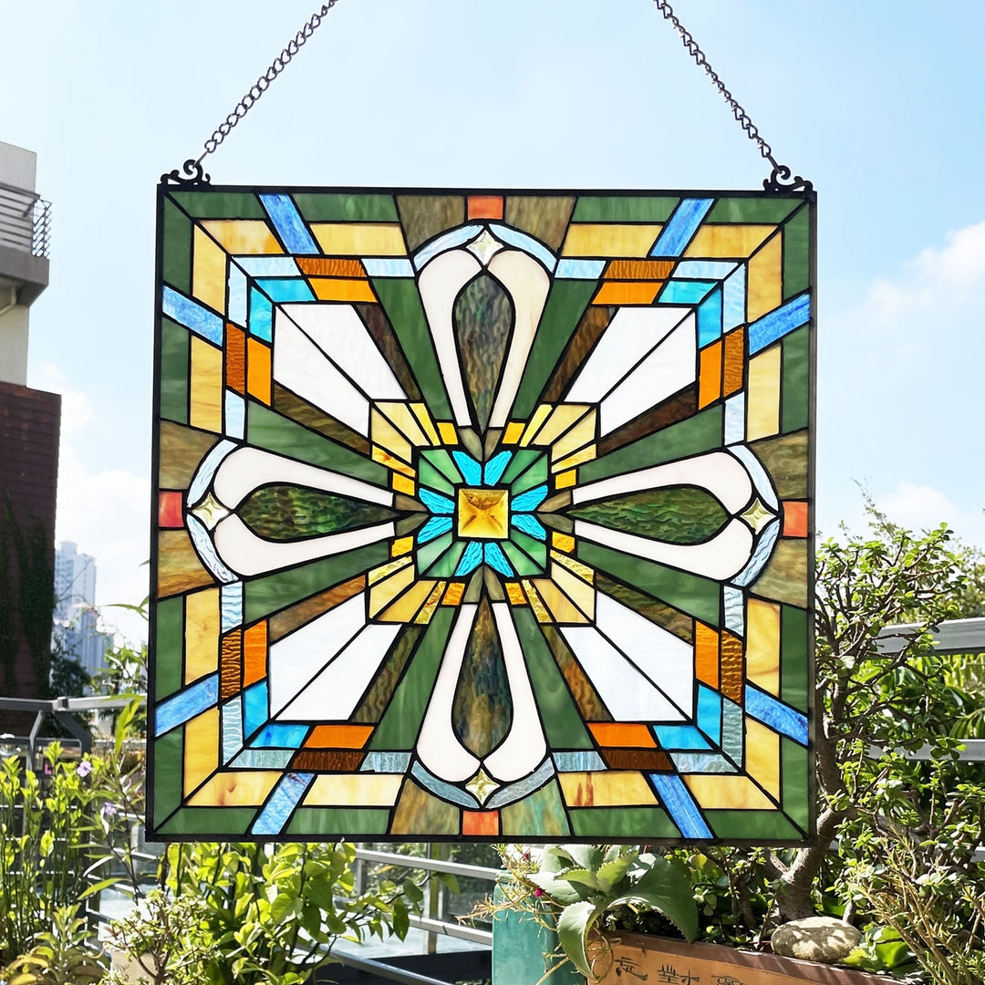 20" x 20" Mission-Style Stained Glass Window Panel
