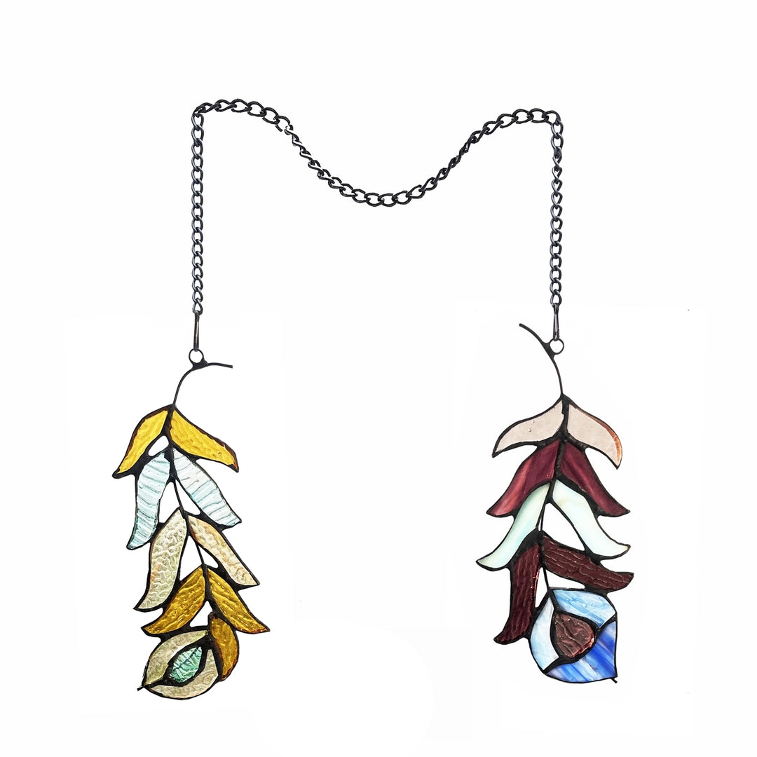13" x 7" Double Feather Stained Glass Window Suncatcher