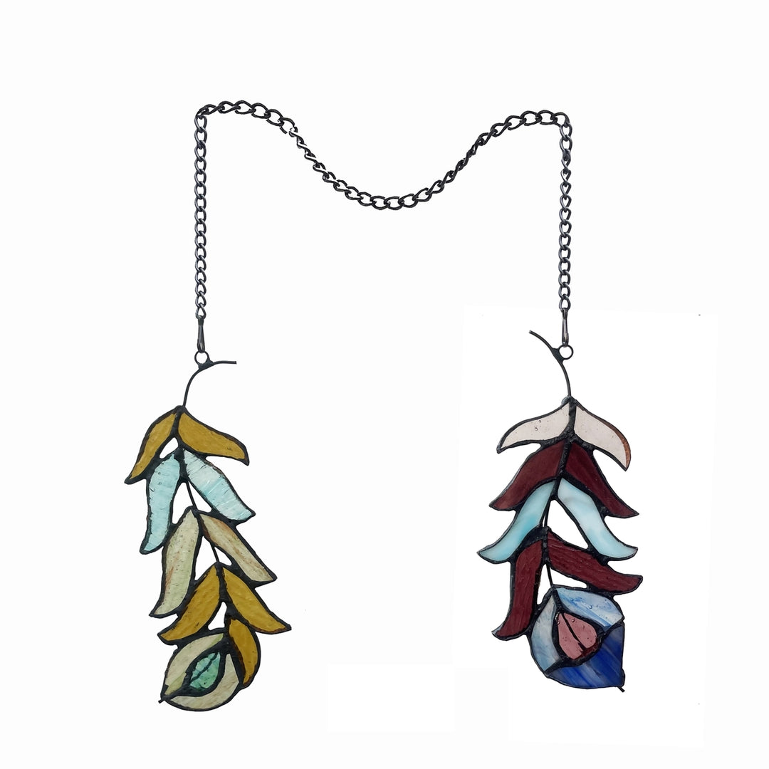 13" x 7" Double Feather Stained Glass Window Suncatcher