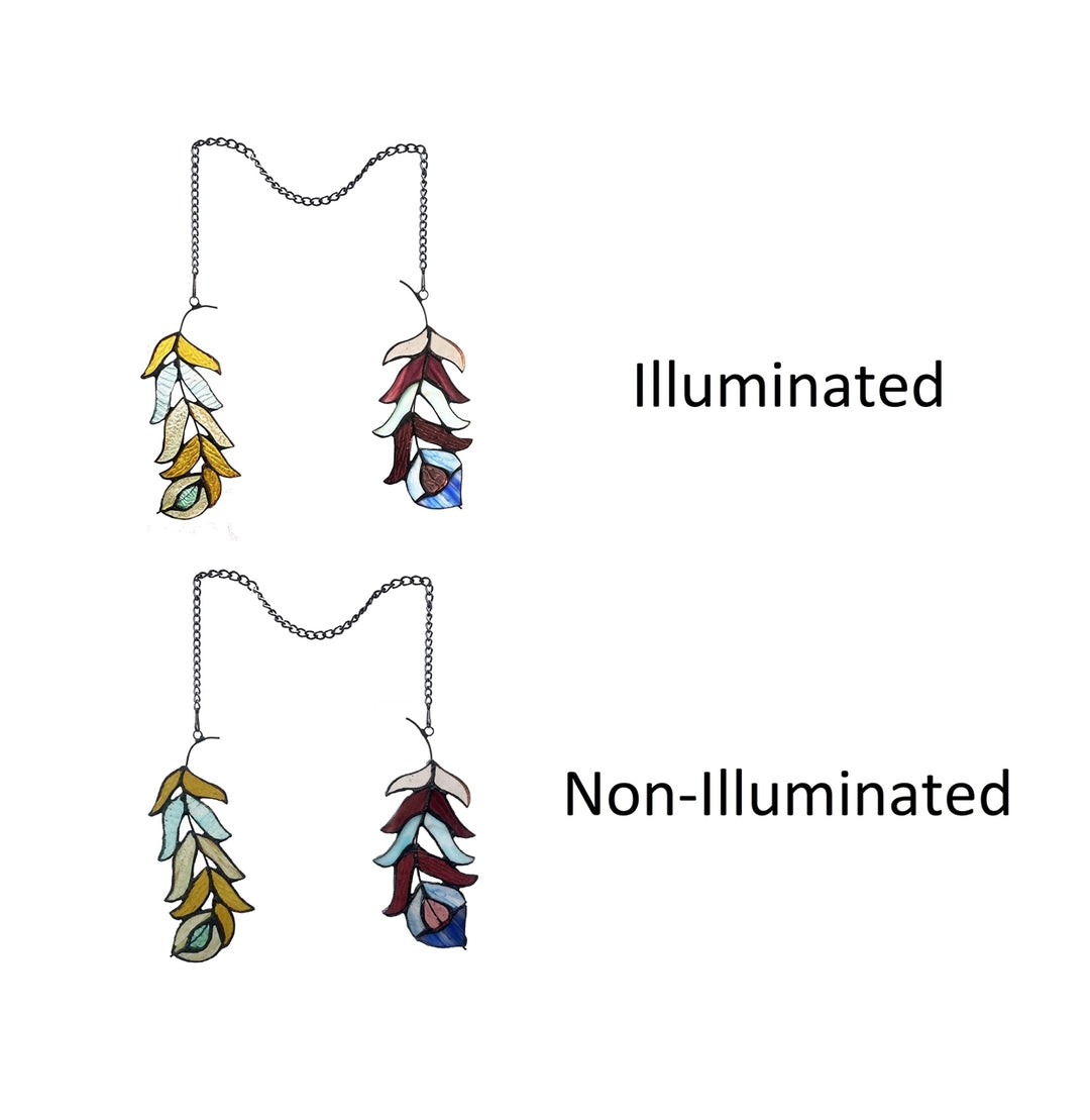 13" x 7" Double Feather Stained Glass Window Suncatcher