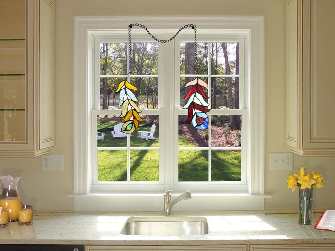 13" x 7" Double Feather Stained Glass Window Suncatcher