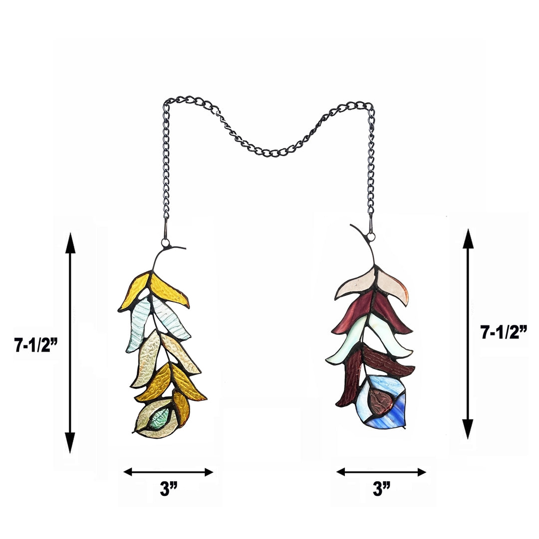 13" x 7" Double Feather Stained Glass Window Suncatcher