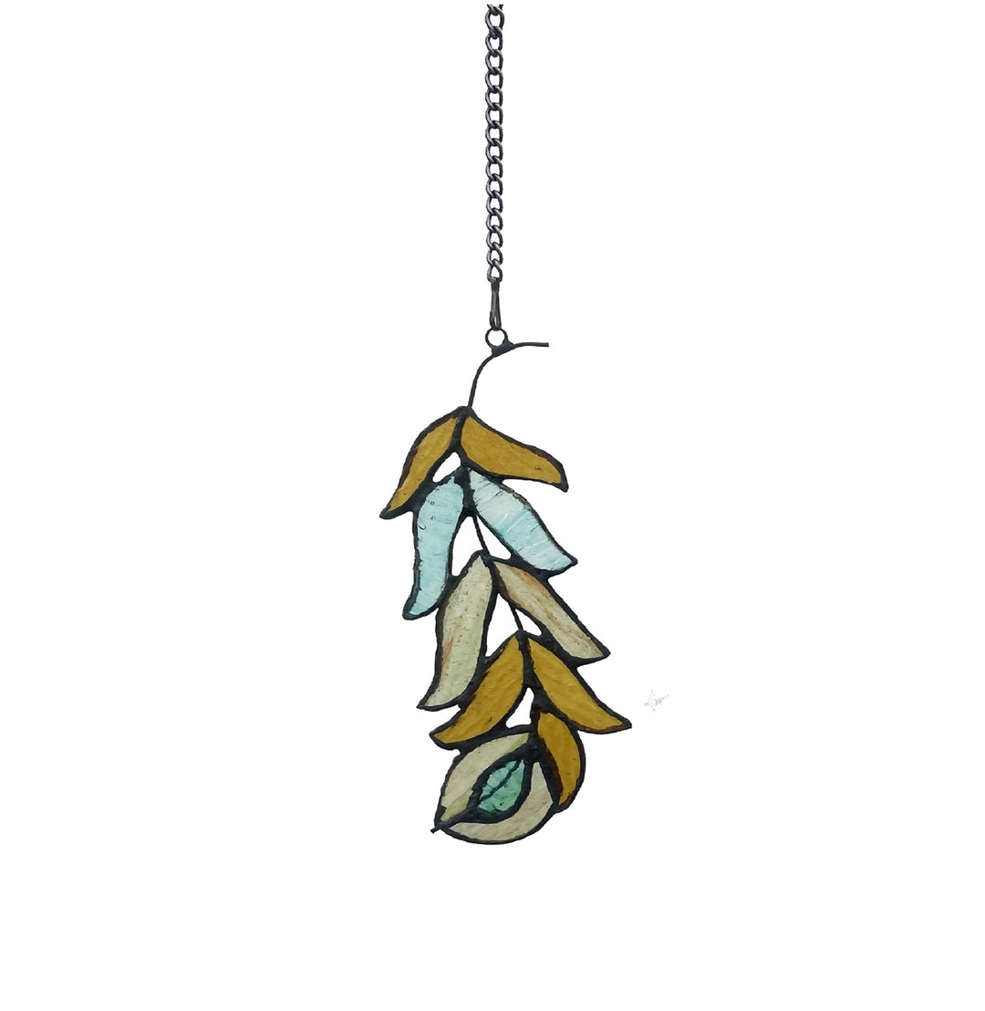 13" x 3.5" Yellow Feather Stained Glass Window Suncatcher