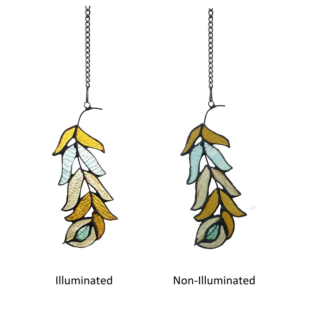 13" x 3.5" Yellow Feather Stained Glass Window Suncatcher