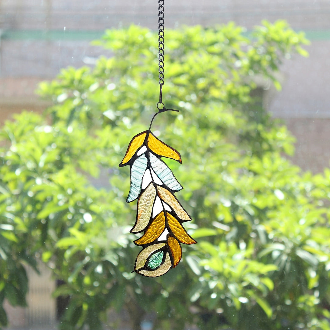 13" x 3.5" Yellow Feather Stained Glass Window Suncatcher