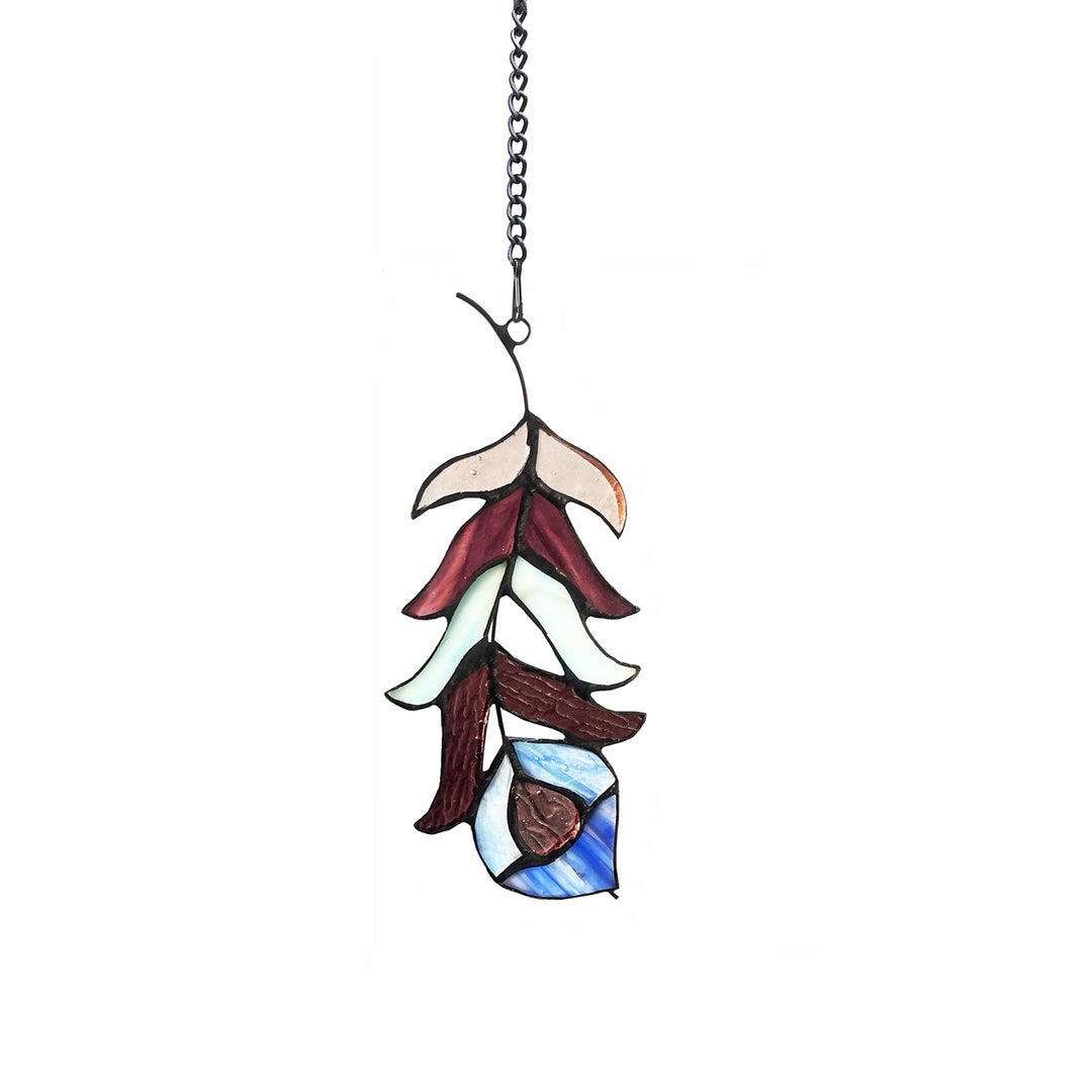 13" x 3.5" Burgundy Feather Stained Glass Window Suncatcher