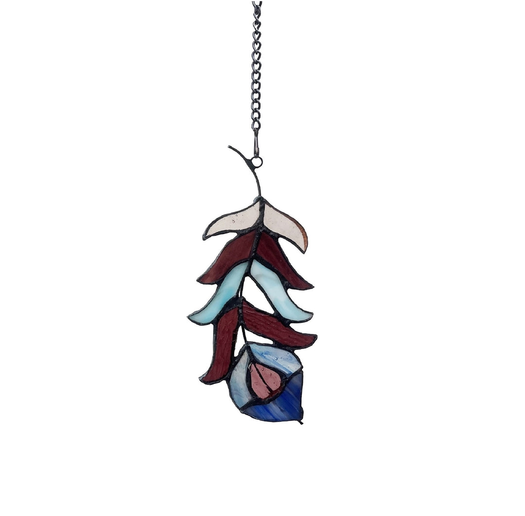 13" x 3.5" Burgundy Feather Stained Glass Window Suncatcher