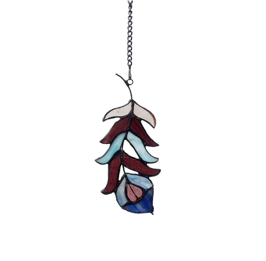 13" x 3.5" Burgundy Feather Stained Glass Window Suncatcher