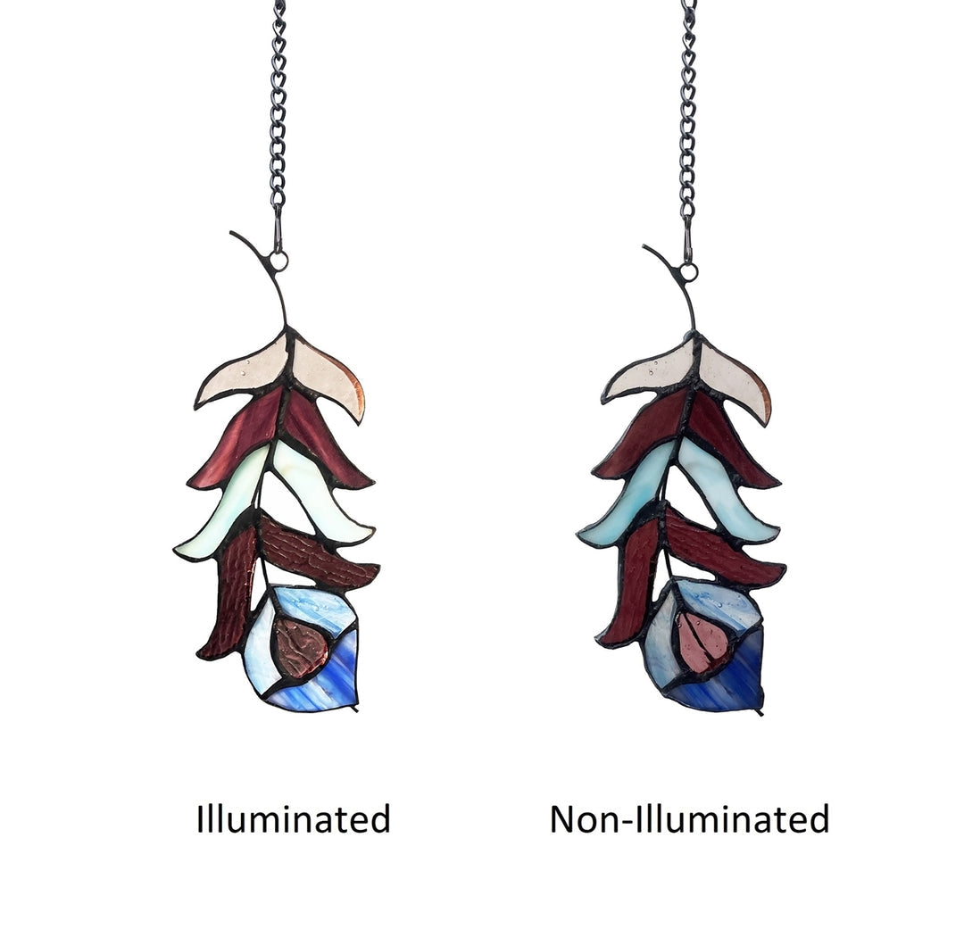 13" x 3.5" Burgundy Feather Stained Glass Window Suncatcher