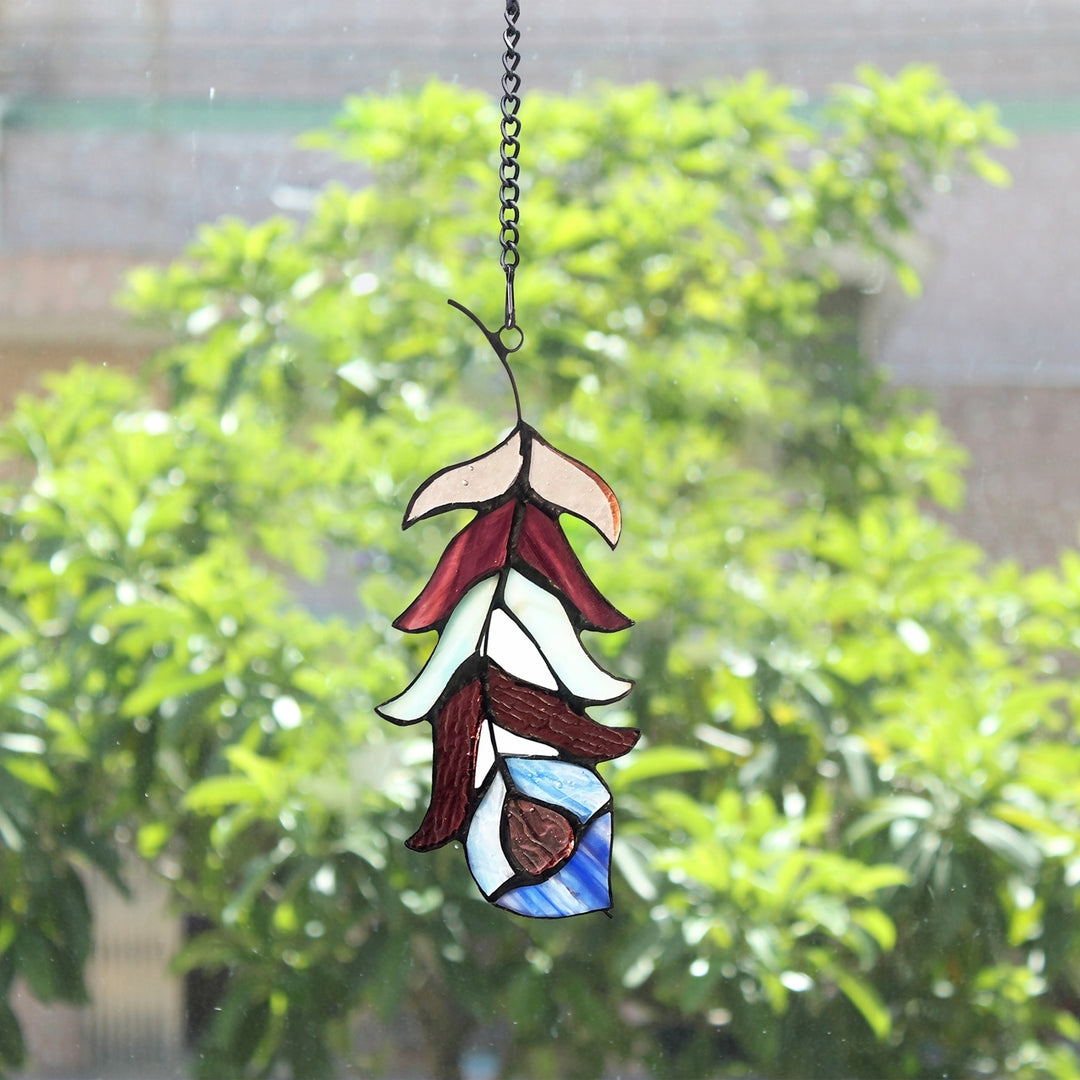 13" x 3.5" Burgundy Feather Stained Glass Window Suncatcher