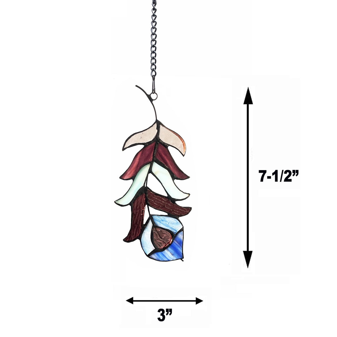13" x 3.5" Burgundy Feather Stained Glass Window Suncatcher
