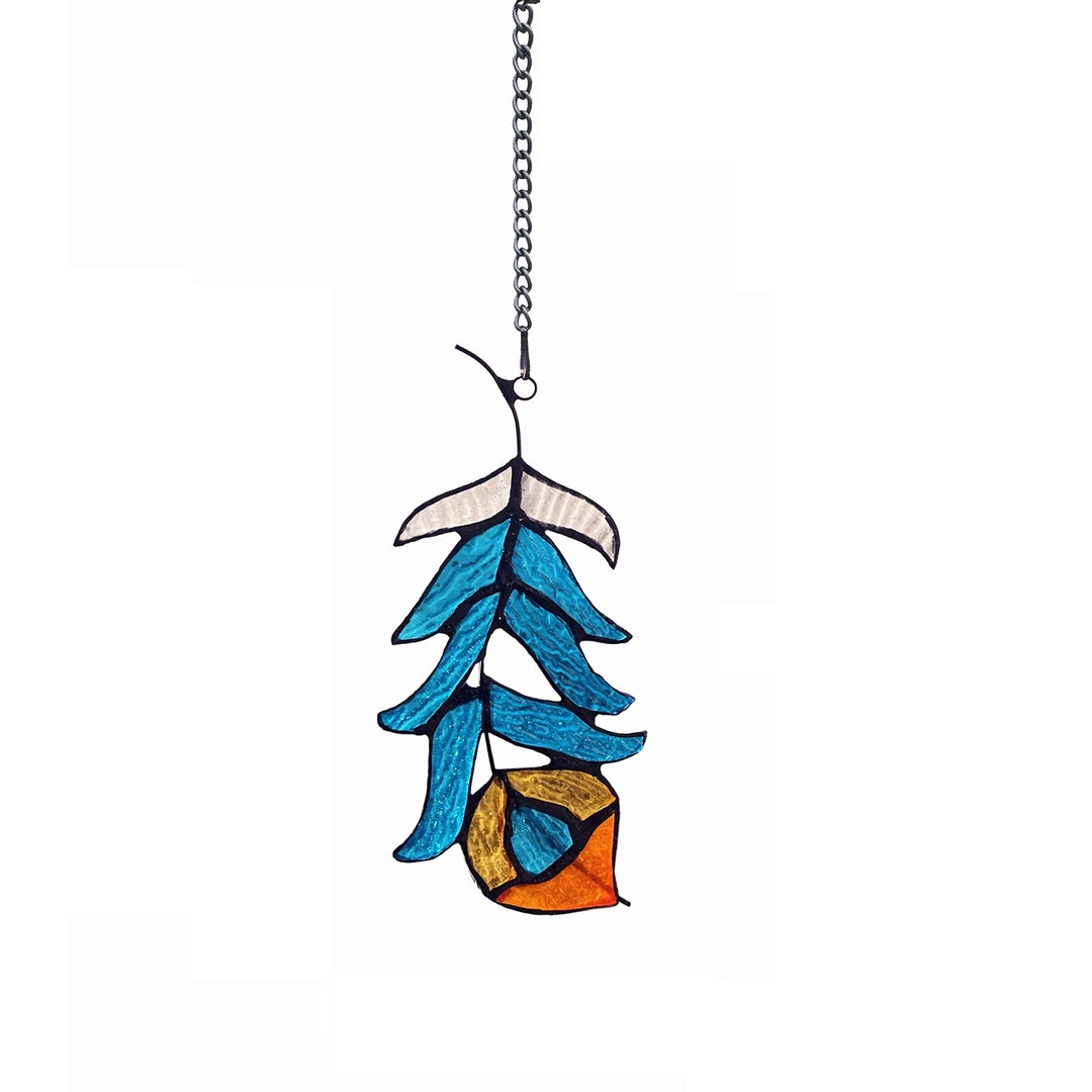 13" x 3.5" Blue Feather Stained Glass Window Suncatcher