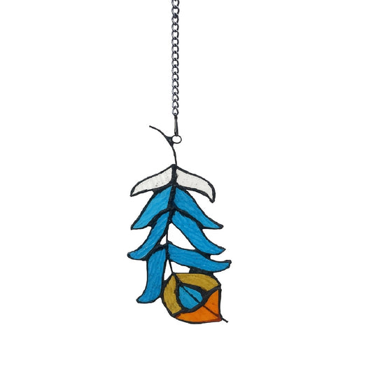 13" x 3.5" Blue Feather Stained Glass Window Suncatcher