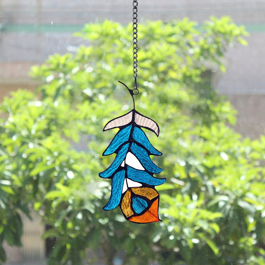 13" x 3.5" Blue Feather Stained Glass Window Suncatcher