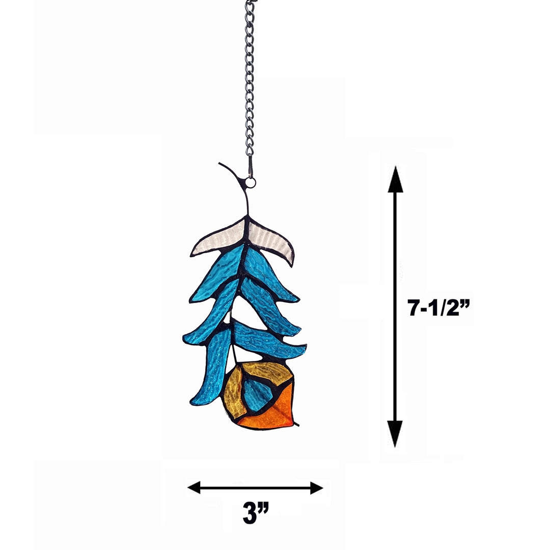13" x 3.5" Blue Feather Stained Glass Window Suncatcher