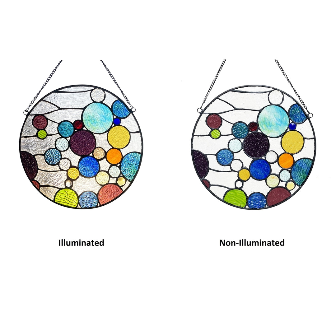 13" x 13" Multicolor Round Geometric Stained Glass Window Panel