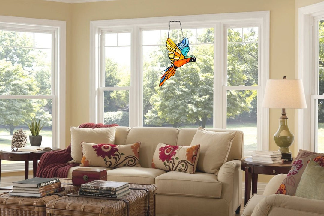 14" x 10" Macaw Stained Glass Window Suncatcher
