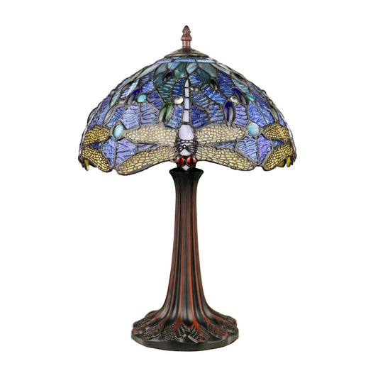 17.13" x 12" Dragonfly Stained Glass Table Lamp