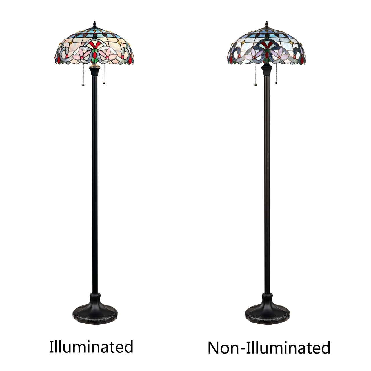 67.3" Antique Vintage Style Stained Glass Floor Lamp