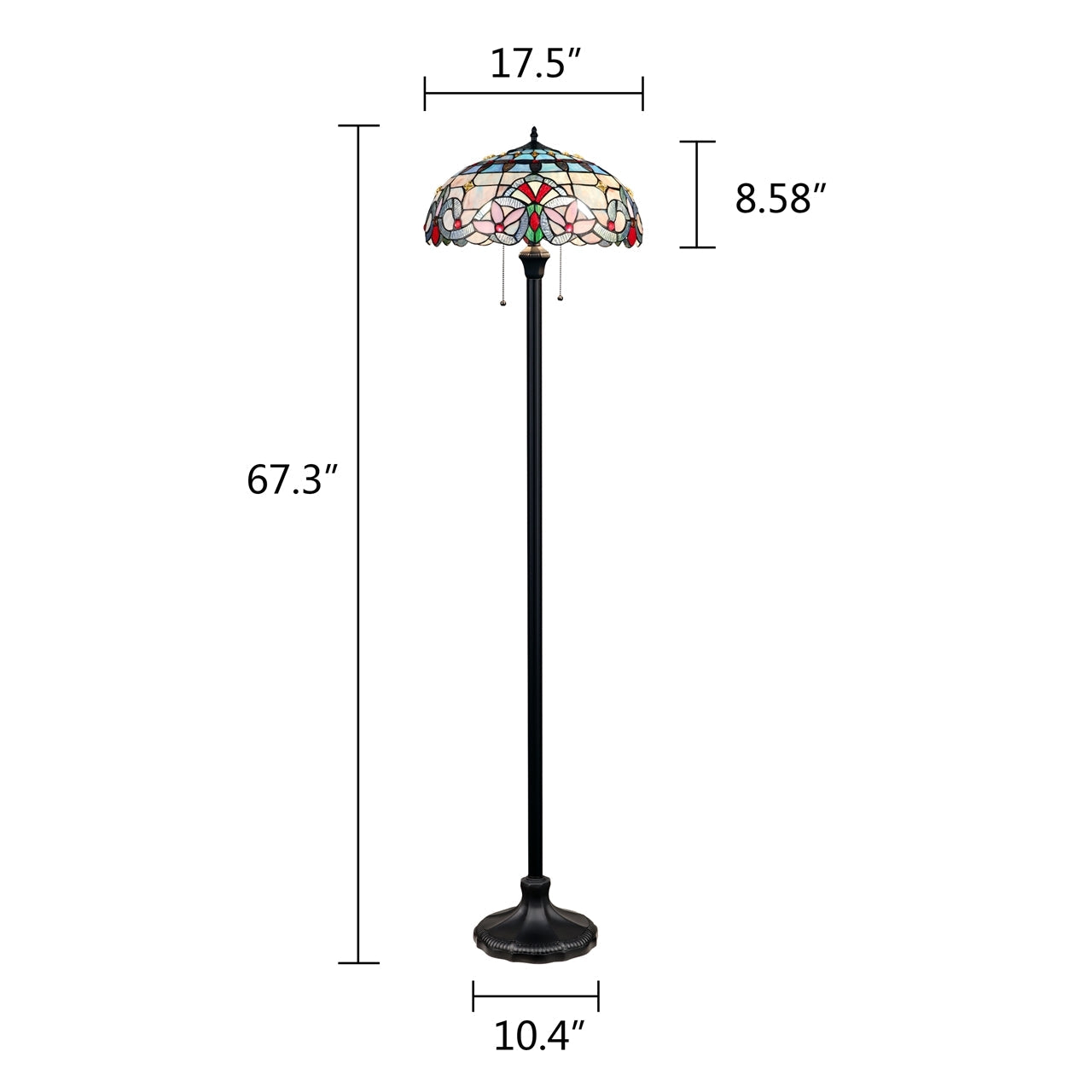 67.3" Antique Vintage Style Stained Glass Floor Lamp