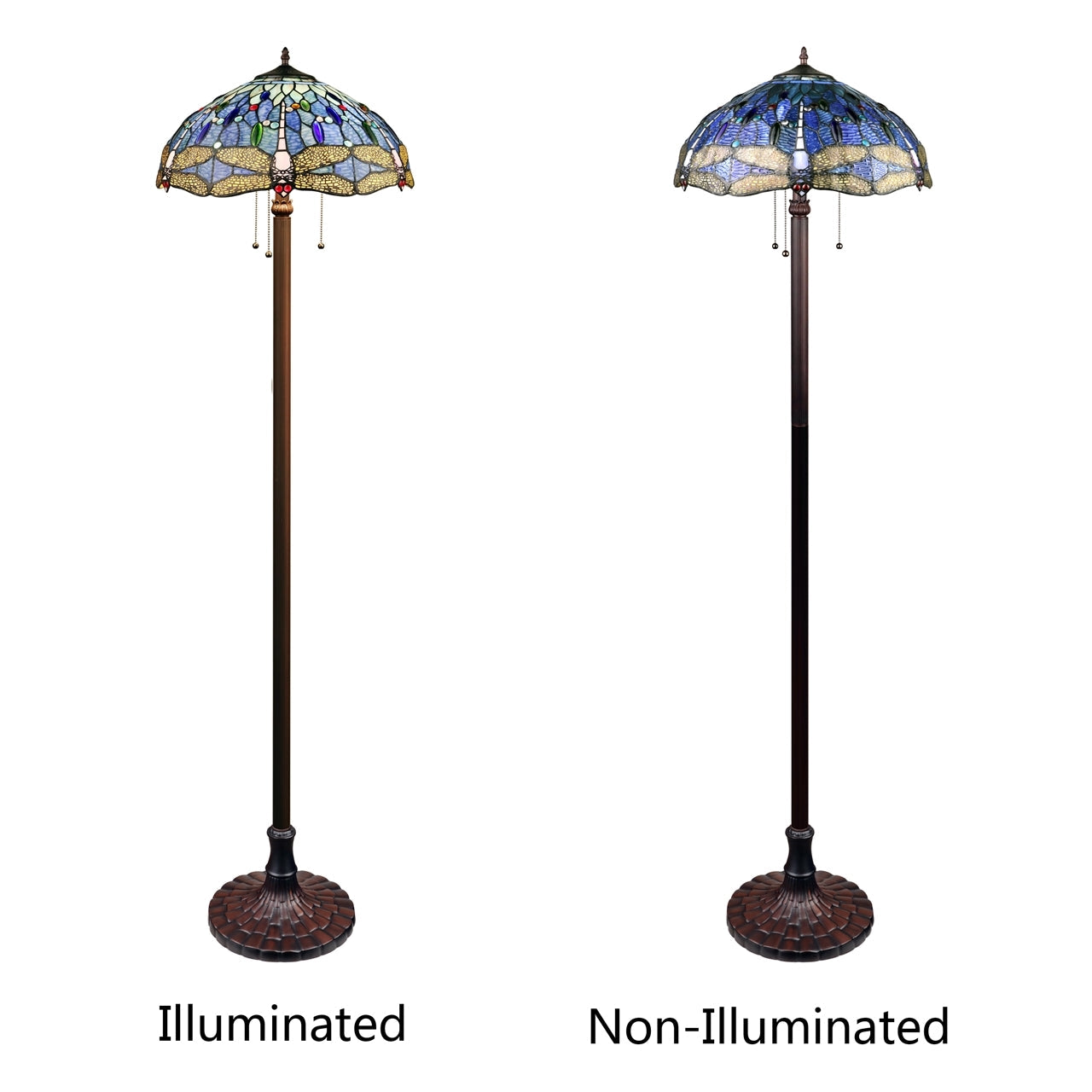 64.76" Antique Vintage Style Stained Glass Floor Lamp