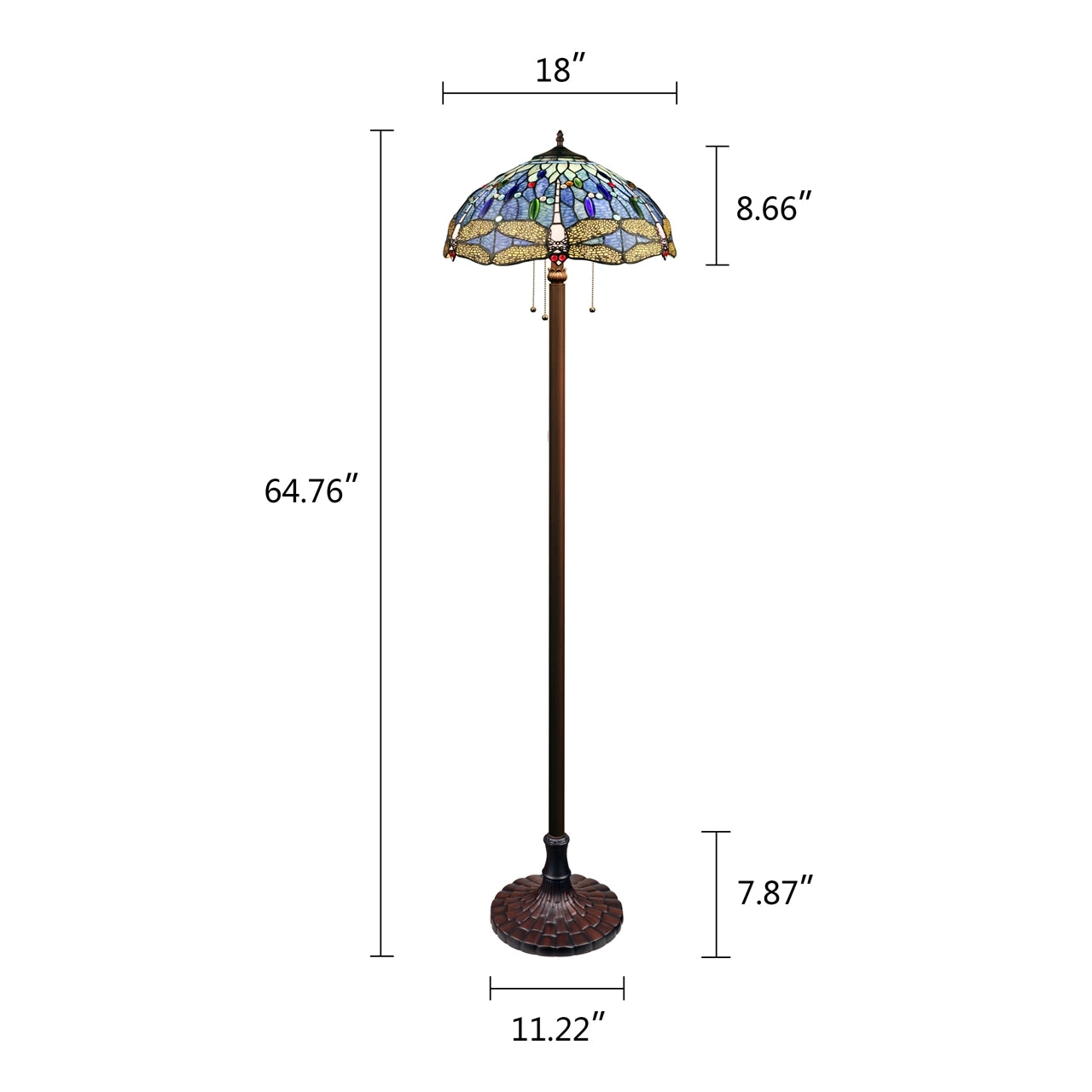 64.76" Antique Vintage Style Stained Glass Floor Lamp