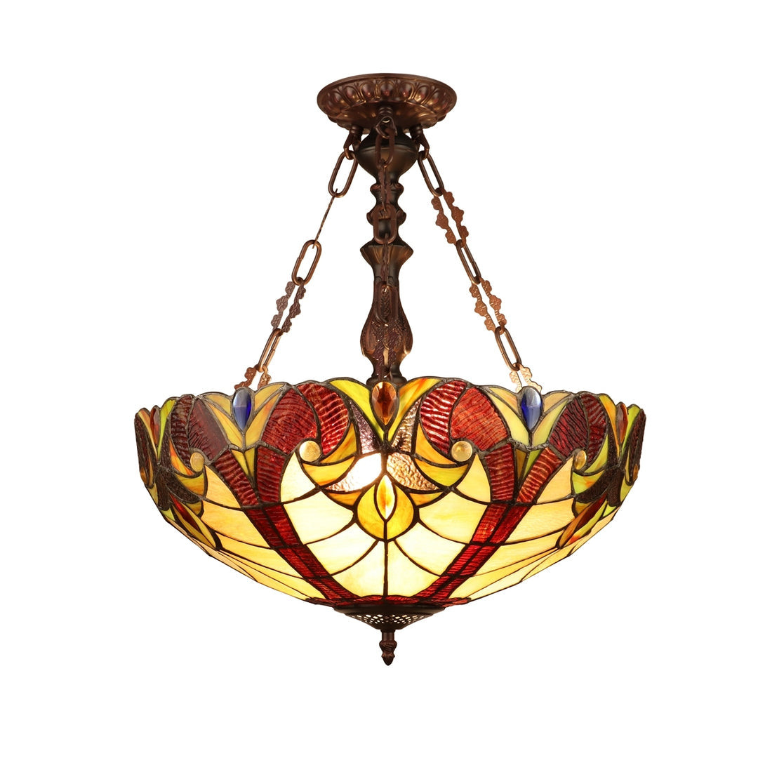 20.67" x 18.1" Victorian Stained Glass 2-Light Inverted Pendant