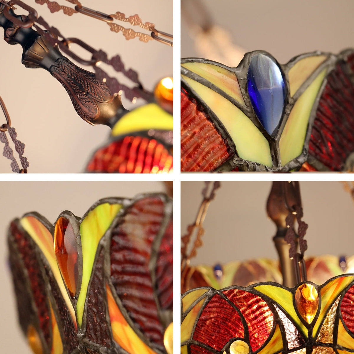 20.67" x 18.1" Victorian Stained Glass 2-Light Inverted Pendant