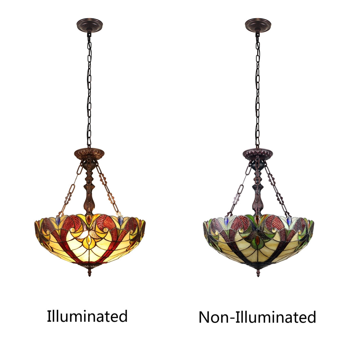 20.67" x 18.1" Victorian Stained Glass 2-Light Inverted Pendant
