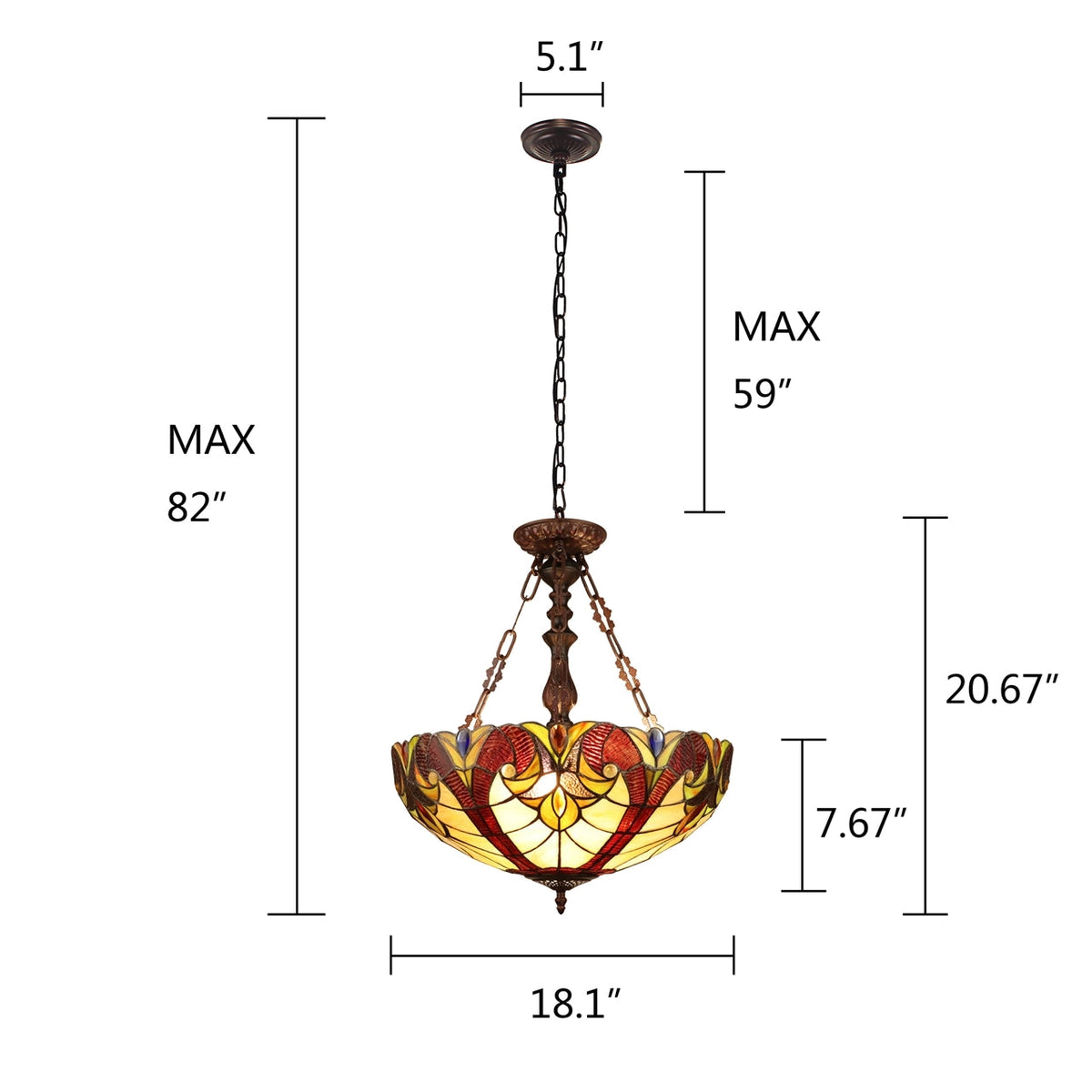 20.67" x 18.1" Victorian Stained Glass 2-Light Inverted Pendant