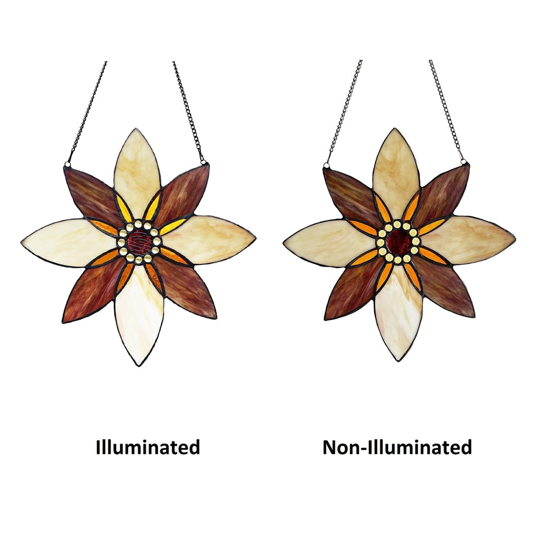 Floral Stained Glass Window Suncatcher – Amber & Cream, 13 in.