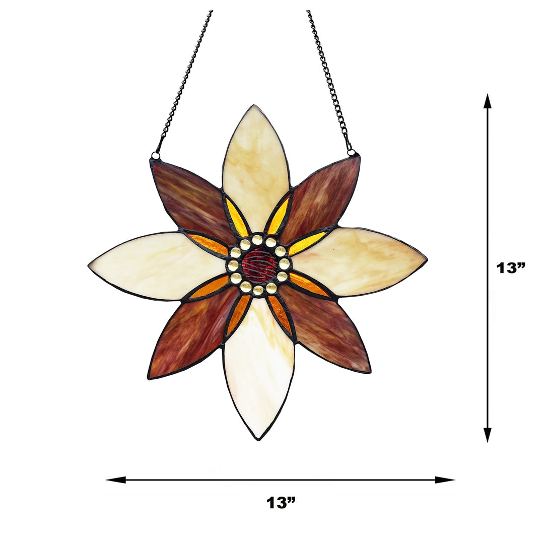 Floral Stained Glass Window Suncatcher – Amber & Cream, 13 in.