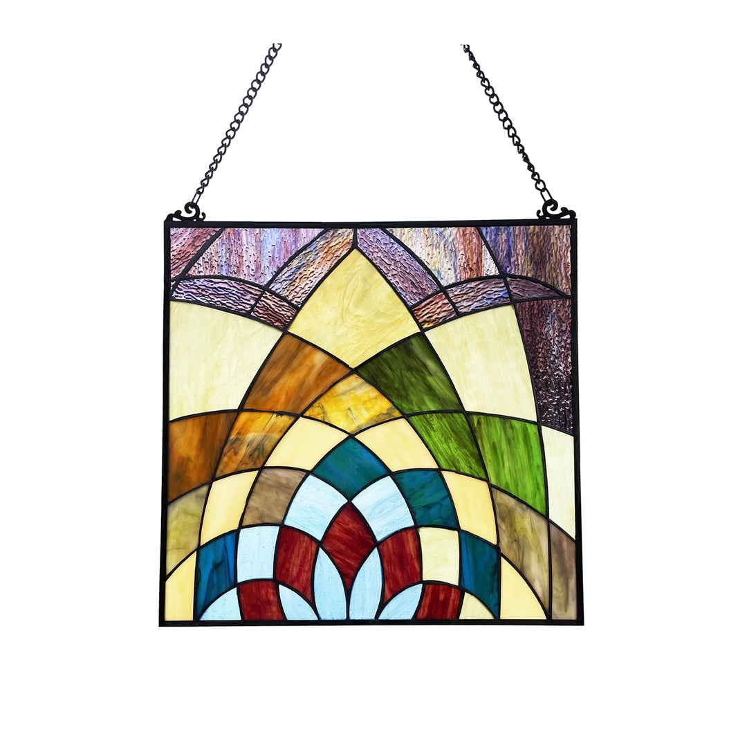 Geometric Stained Glass Window Panel – 16 in. Square