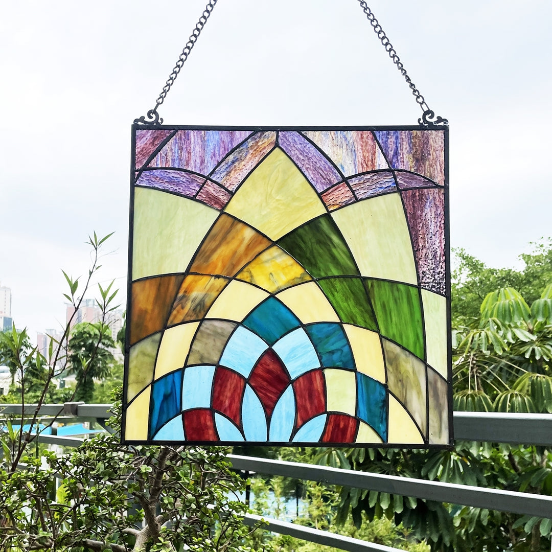 Geometric Stained Glass Window Panel – 16 in. Square