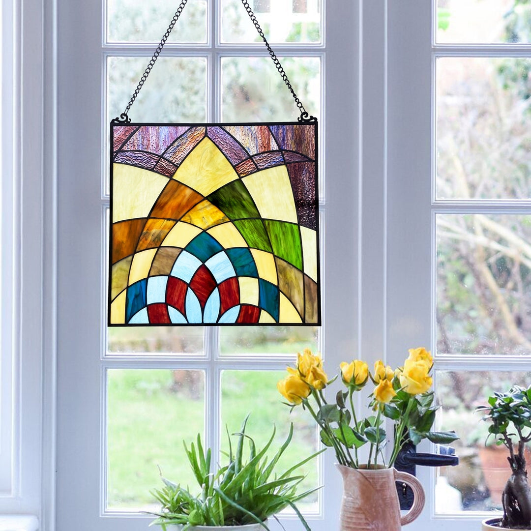 Geometric Stained Glass Window Panel – 16 in. Square