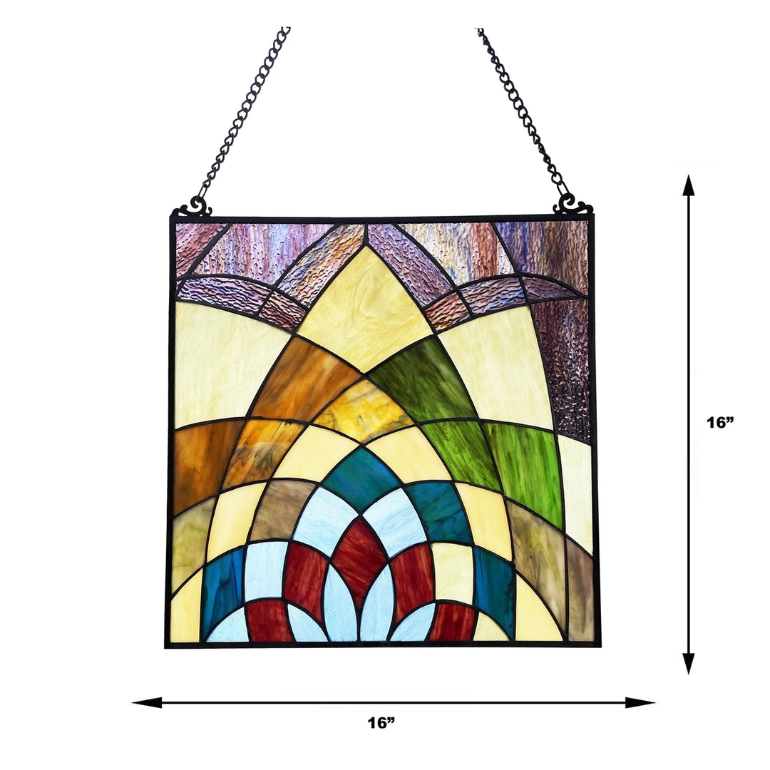 Geometric Stained Glass Window Panel – 16 in. Square