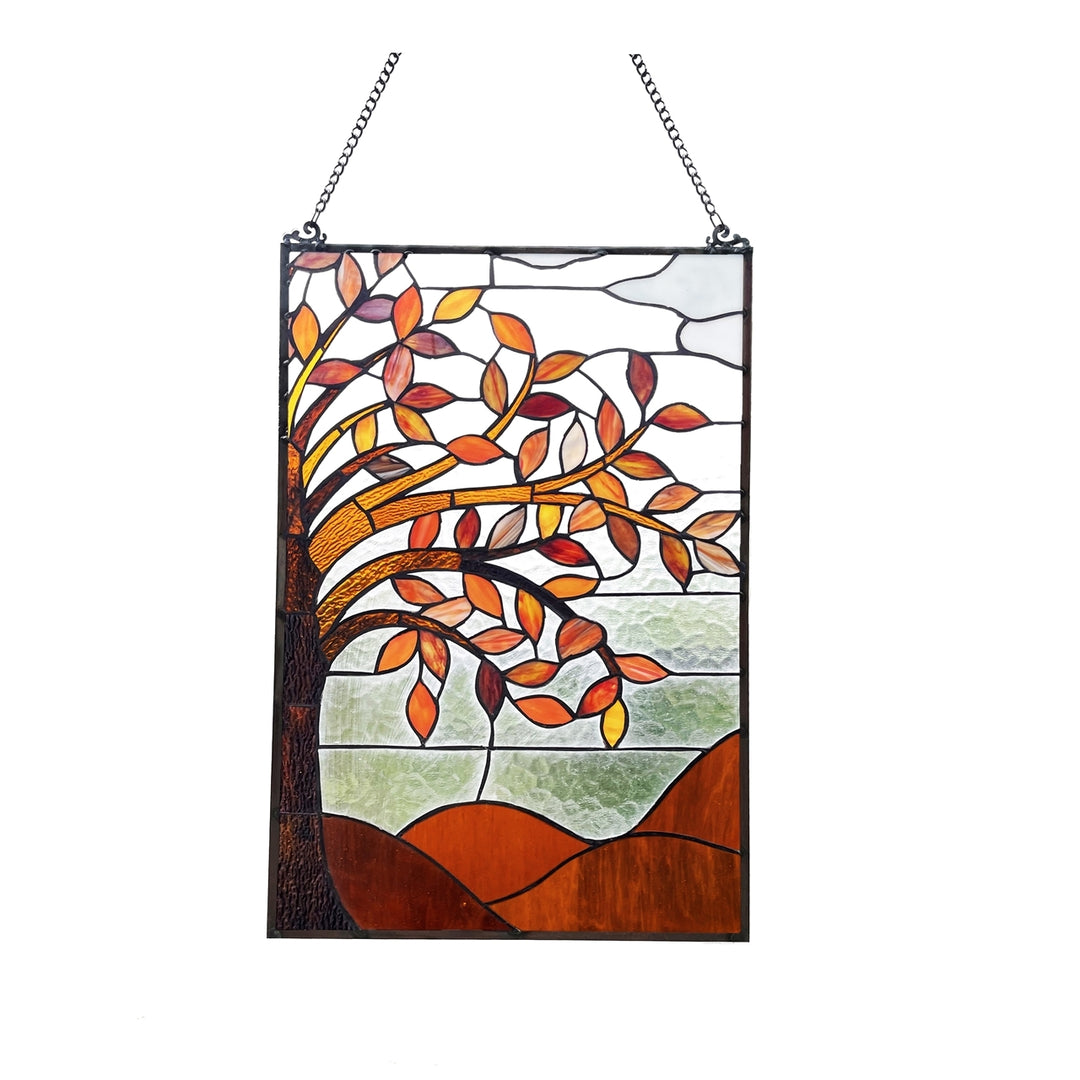 24" x 16" Autumn Tree Stained Glass Window Panel