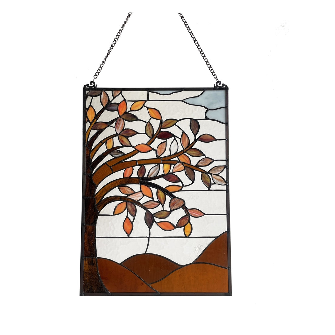 24" x 16" Autumn Tree Stained Glass Window Panel