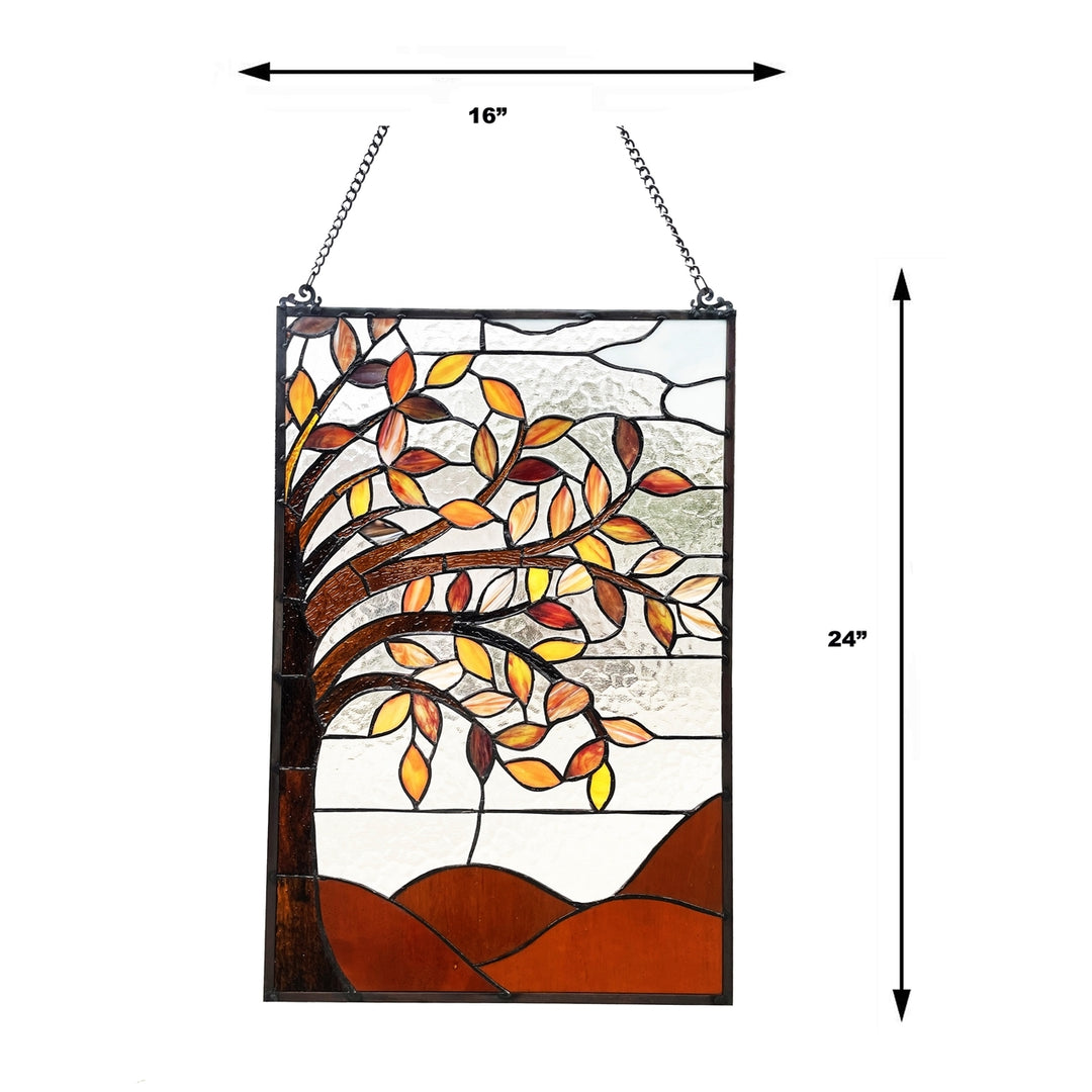 24" x 16" Autumn Tree Stained Glass Window Panel