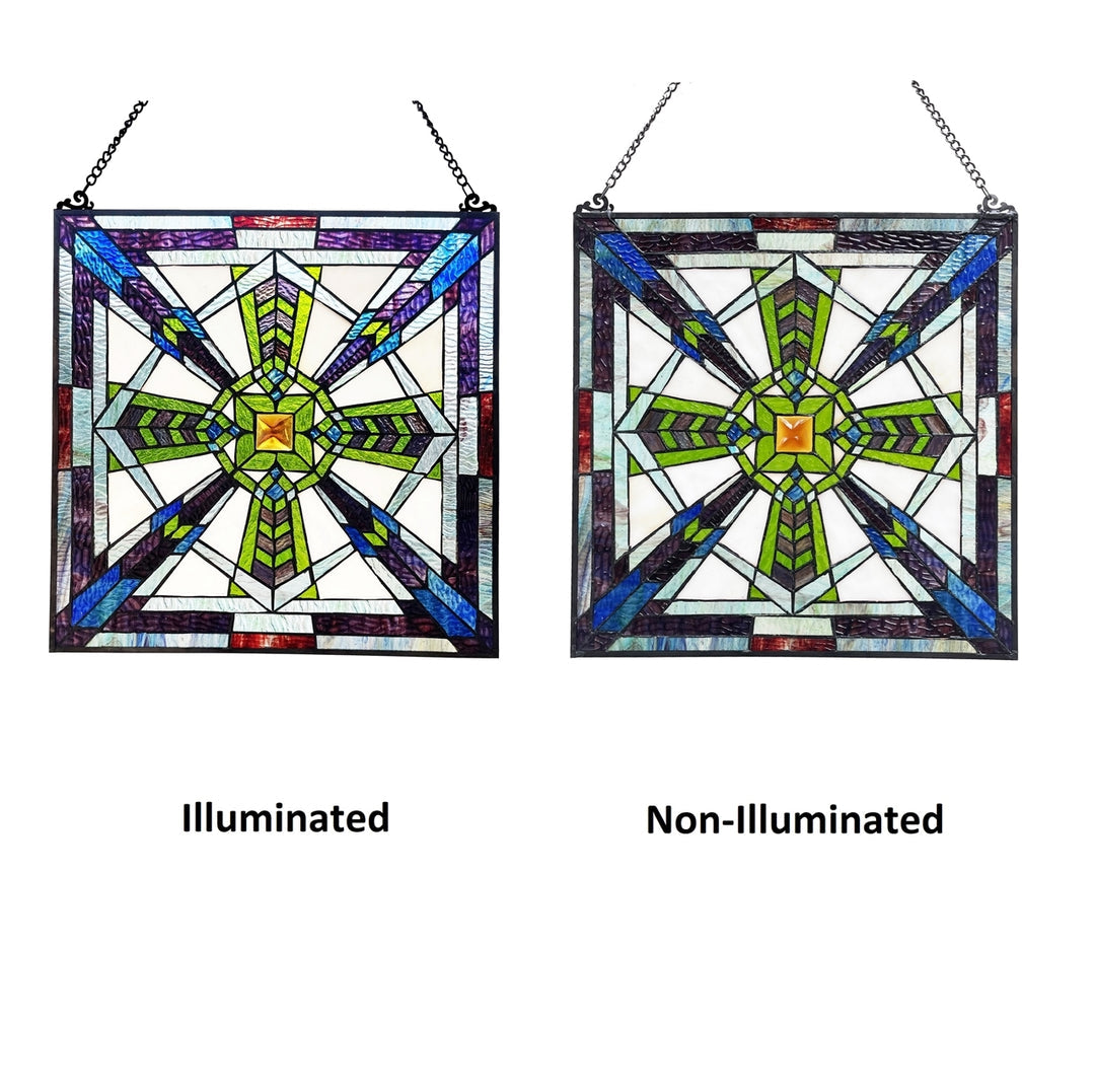 18" x 18" Mission-Style Geometric Stained Glass Window Panel