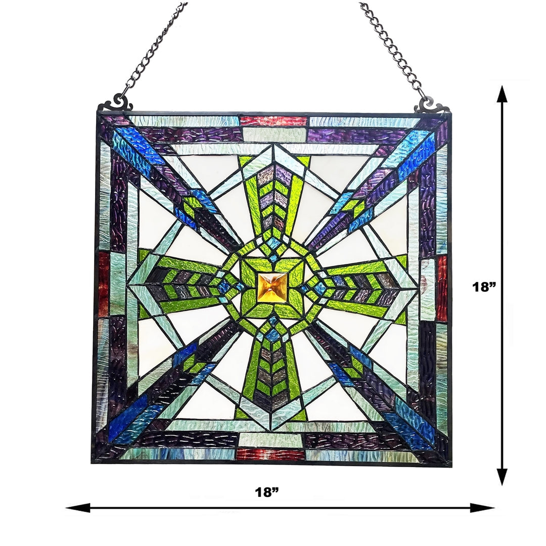 18" x 18" Mission-Style Geometric Stained Glass Window Panel