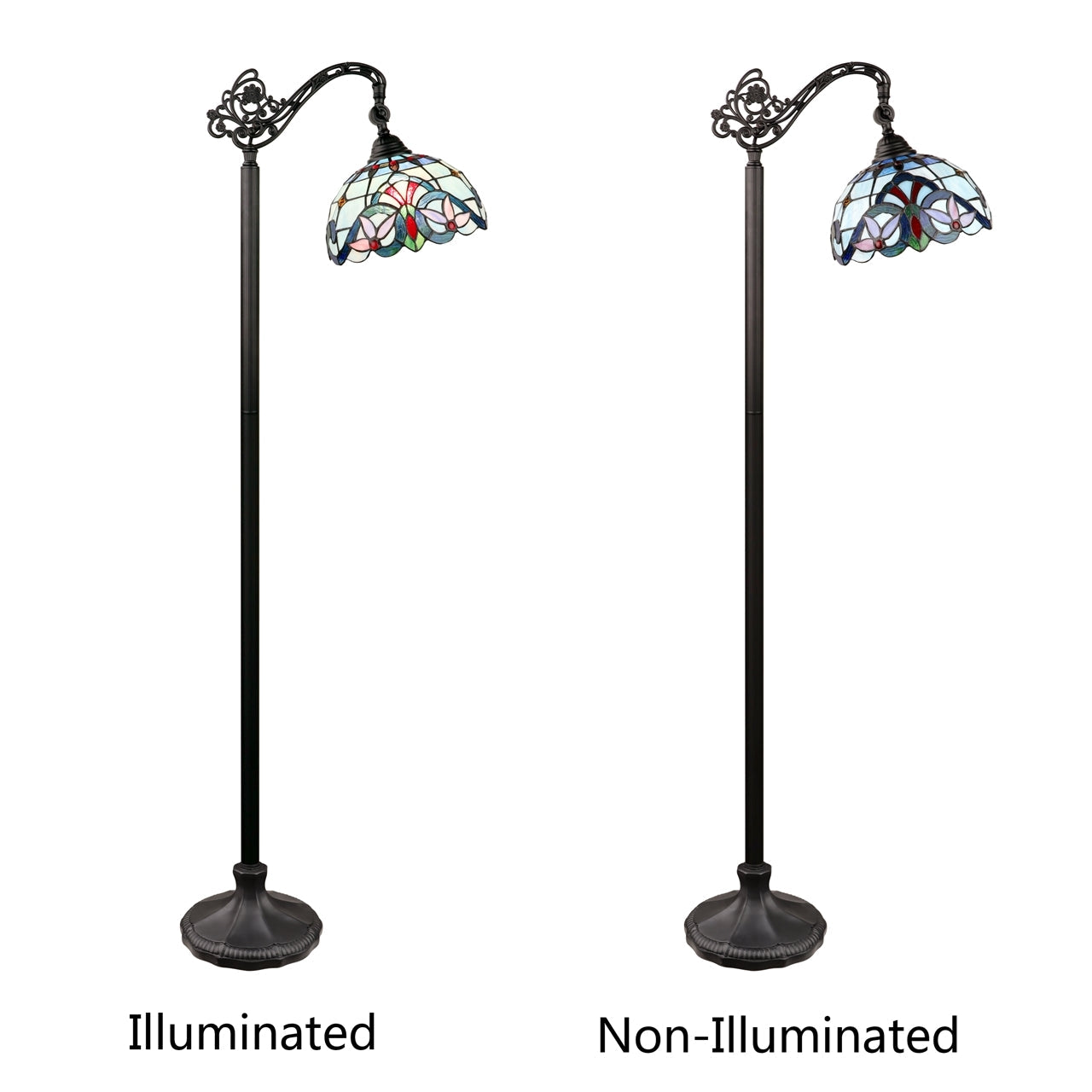 60" Antique Vintage Style Stained Glass Reading Floor Lamp