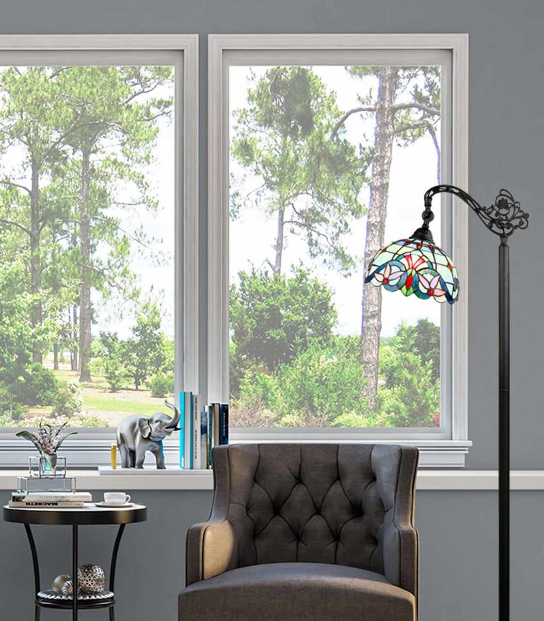 60" Antique Vintage Style Stained Glass Reading Floor Lamp