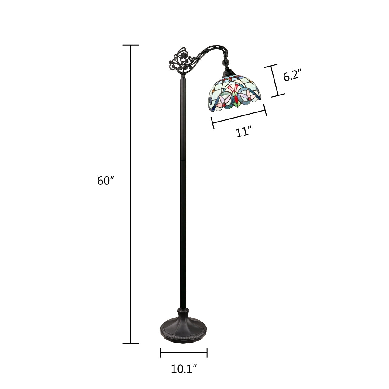 60" Antique Vintage Style Stained Glass Reading Floor Lamp
